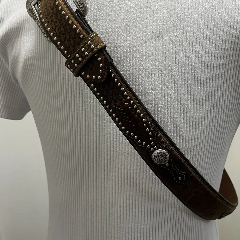 Nocona Mens Brown Ostrich Leather Studded Western Belt Sz 40 N2491844 EUC